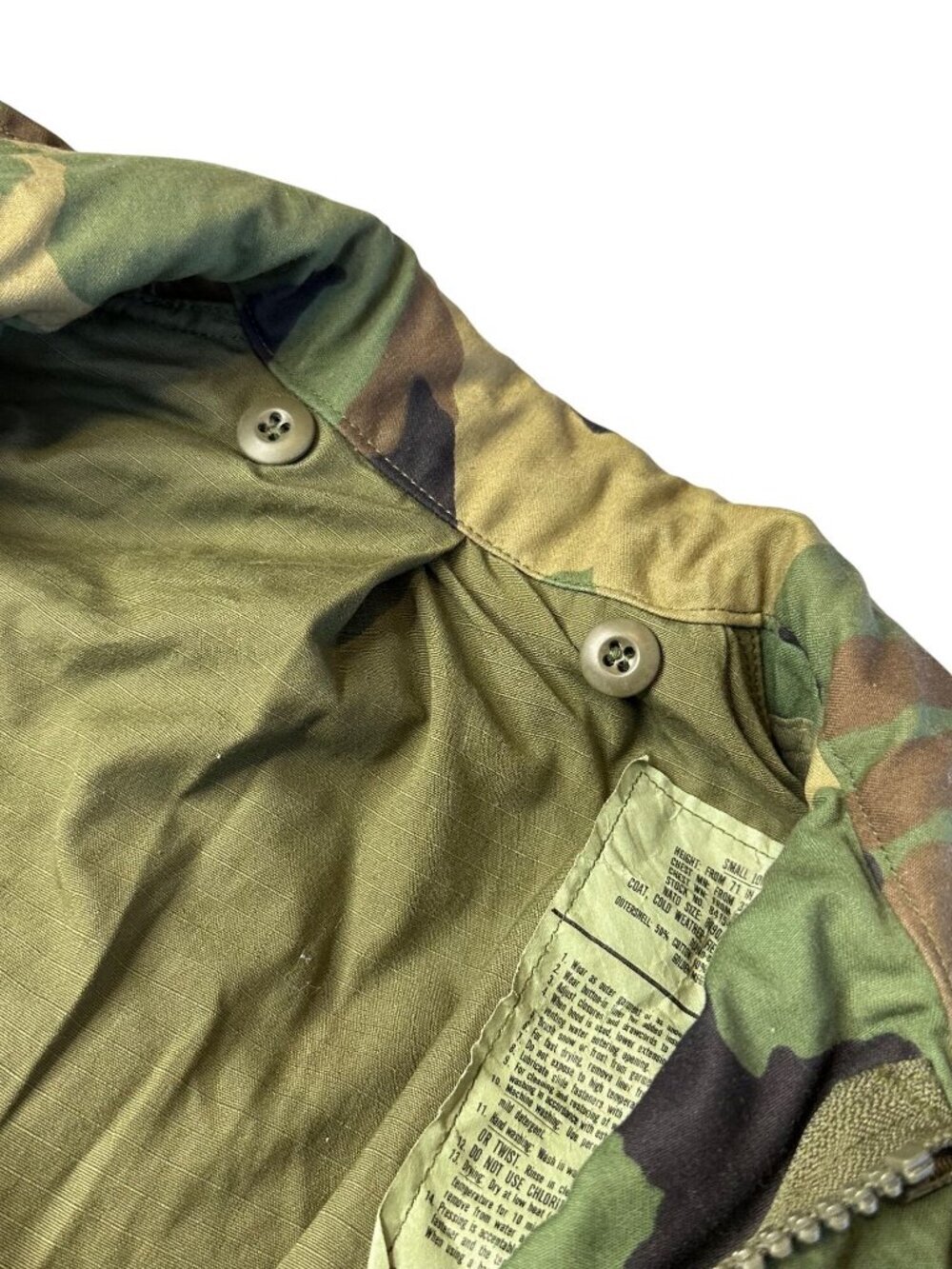 Vtg US Army M-65 Field Coat Woodland Camo USA Military Jacket Mens Small Long - Picture 7 of 9